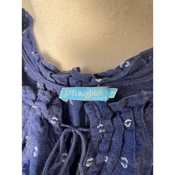 J. McLaughlin Dot Denim Blue Sleeveless Top with Tassels M - Picture 4 of 4